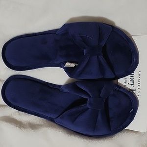 NWT Charter Club Memory Foam Slippers Navy Blue Large 9-10.